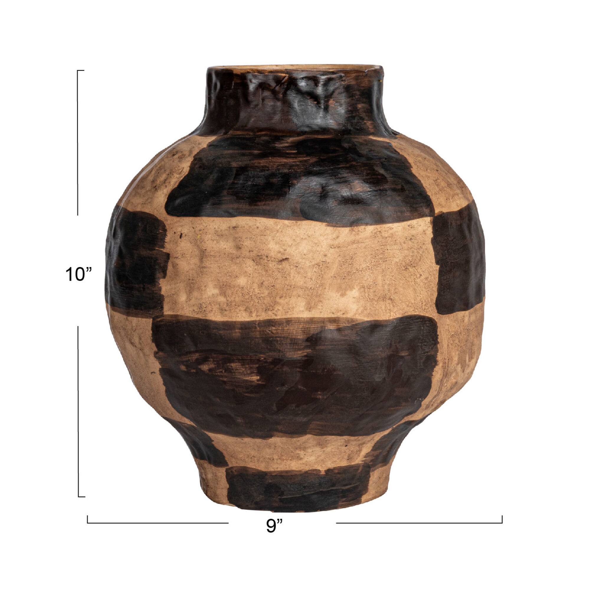 Hello Honey® 10" Black & Cream Hand-Painted Stoneware Vase with Reactive Glaze